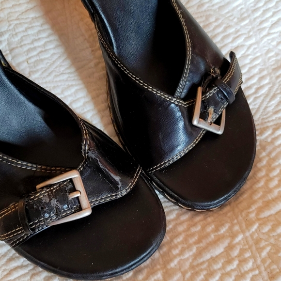 Mudd Open Toe Buckle Mule Heels 4" Women's Color Black Size 10 Used - Picture 2 of 8